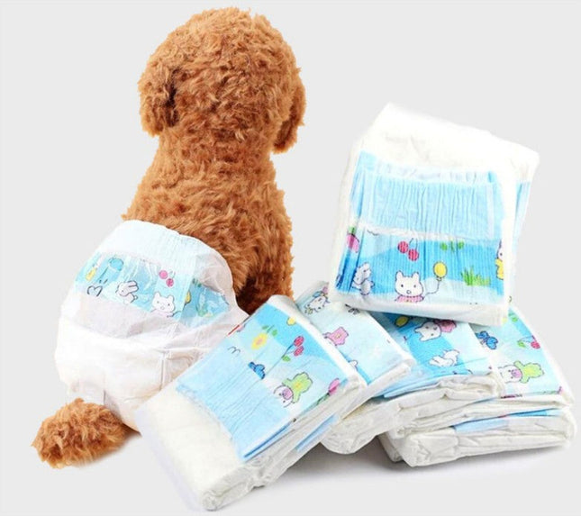 Pet diapers for dogs with secure, breathable fit, non-woven fabric.