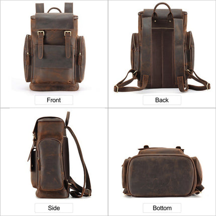 Sac à dos vintage en cuir pour homme - Sac de voyage grande capacité (56-75L)