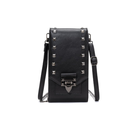 Sac à bandoulière en cuir PU avec rivets pour femme - Sac à main tendance à bandoulière de couleur unie