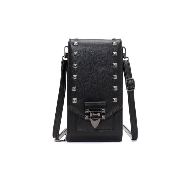 Sac à bandoulière en cuir PU avec rivets pour femme - Sac à main tendance à bandoulière de couleur unie