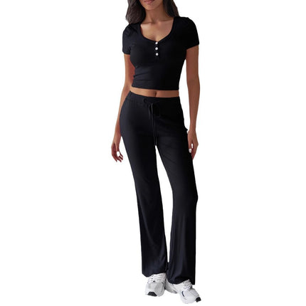 Costume décontracté à col ras du cou de couleur unie pour femme