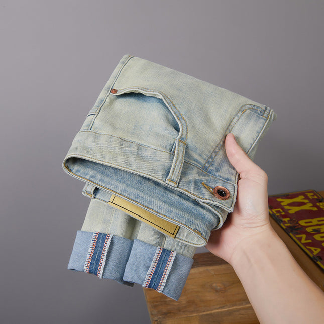 Casual Retro Korean Style Slim-Fitting Ankle-Tied Stretch Men's Jeans