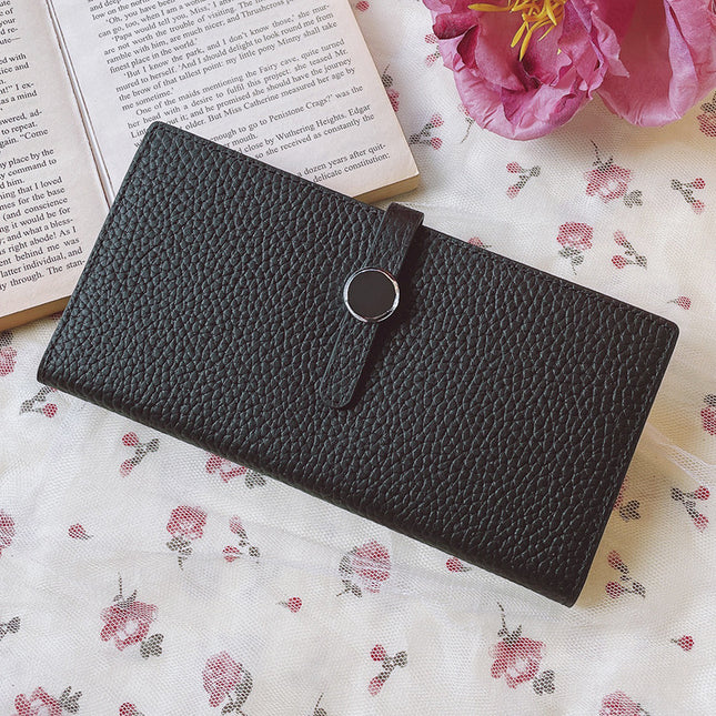 Luxury Genuine Leather Women's Wallet – Lychee Pattern, Long Hasp Coin Purse