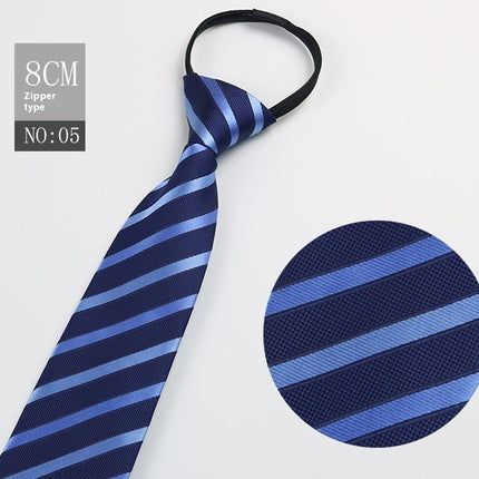 Black Men's Striped Blue Business Lazy Zip Tie