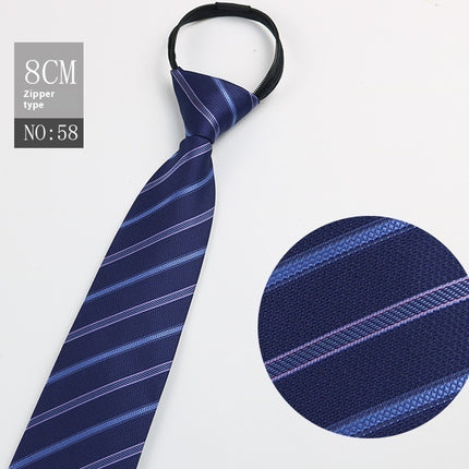 Black Men's Striped Blue Business Lazy Zip Tie