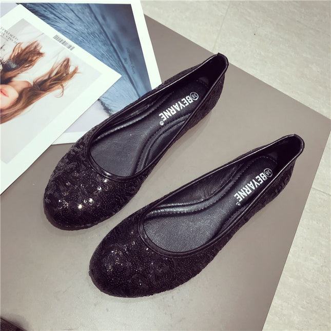 Shiny Sequin Fashion Pumps - Comfortable Flat Heel & Stylish