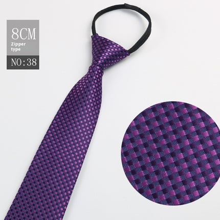 Black Men's Striped Blue Business Lazy Zip Tie