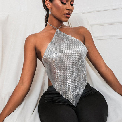 New Solid Color Metal Sequin Sling Top
