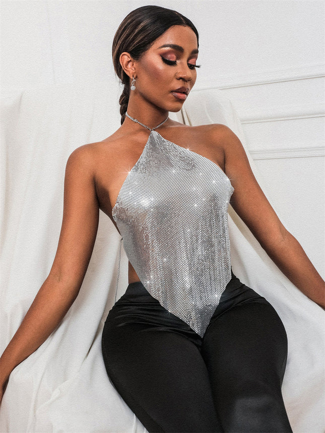 New Solid Color Metal Sequin Sling Top