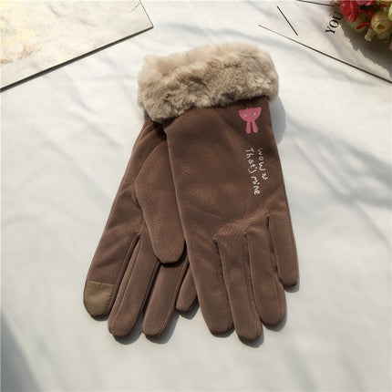Gants d'équitation pour femmes automne et hiver style coréen alphabet dessin animé chaud double couche doublé polaire