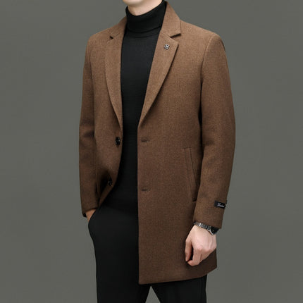Men's Slim-Fit Woolen Mid-Length Coat