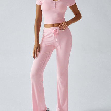 Costume décontracté à col ras du cou de couleur unie pour femme