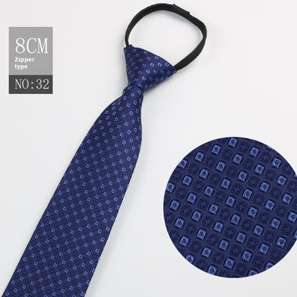 Black Men's Striped Blue Business Lazy Zip Tie