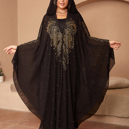 Muslim Style Rhinestone Beaded High Density Chiffon Cape And Shawl