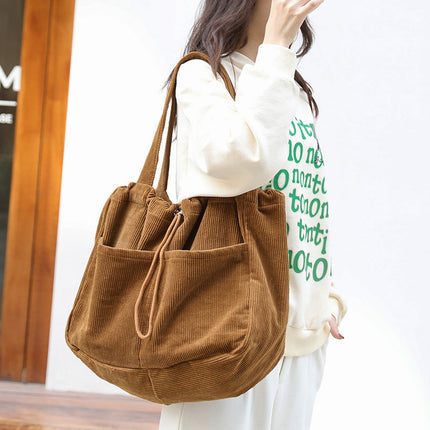 Sac à bandoulière multi-poches tendance en velours côtelé pour femme