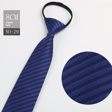 Black Men's Striped Blue Business Lazy Zip Tie