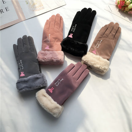Gants d'équitation pour femmes automne et hiver style coréen alphabet dessin animé chaud double couche doublé polaire