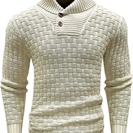 Pull à col roulé slim pour homme avec bouton, design tendance, décontracté, couleur unie, vêtements