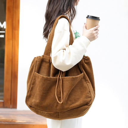 Sac à bandoulière multi-poches tendance en velours côtelé pour femme