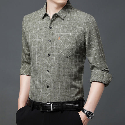 Linen-Style Plaid Shirt for Men