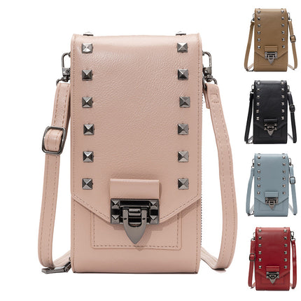 Sac à bandoulière en cuir PU avec rivets pour femme - Sac à main tendance à bandoulière de couleur unie