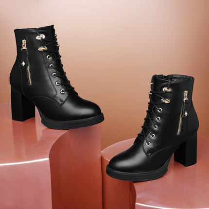 Women's British Style Autumn/Winter High Heel Boots, Leather