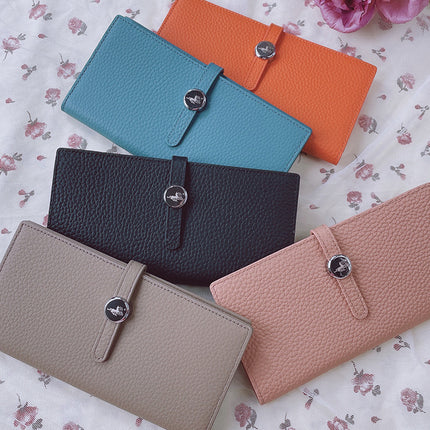 Luxury Genuine Leather Women's Wallet – Lychee Pattern, Long Hasp Coin Purse