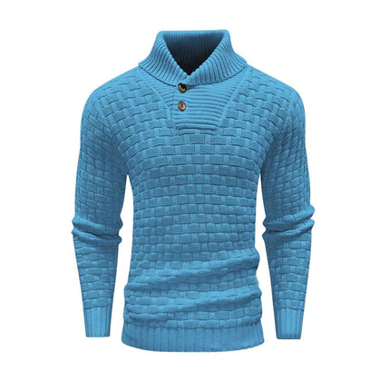Pull à col roulé slim pour homme avec bouton, design tendance, décontracté, couleur unie, vêtements