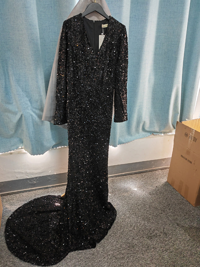 Grey Long Sleeve Sequin Dress