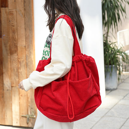 Sac à bandoulière multi-poches tendance en velours côtelé pour femme