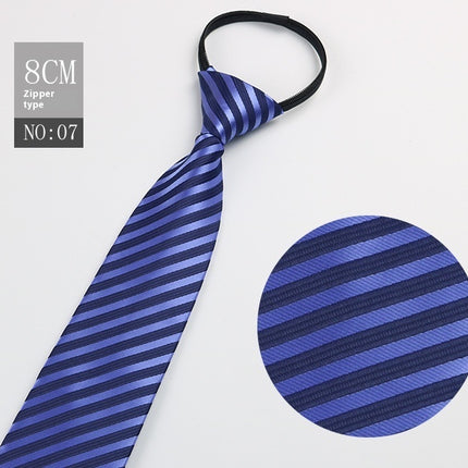Black Men's Striped Blue Business Lazy Zip Tie
