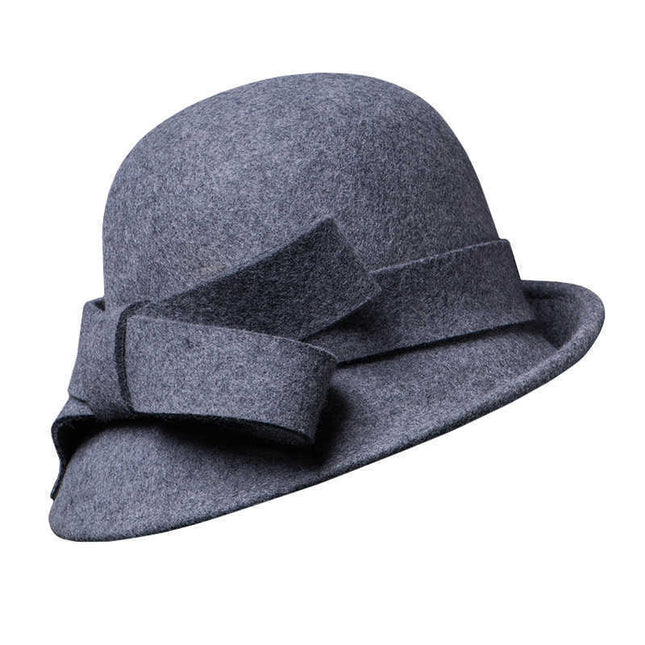 Chapeau melon en laine rétro élégant de style français pour femme avec nœud frisé