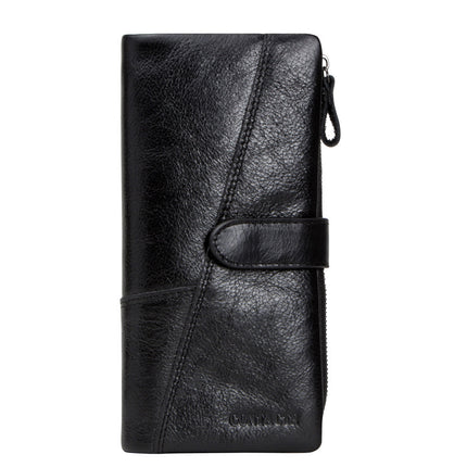 Portefeuille long élégant en cuir véritable pour homme avec fermeture à glissière