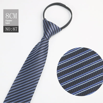 Black Men's Striped Blue Business Lazy Zip Tie