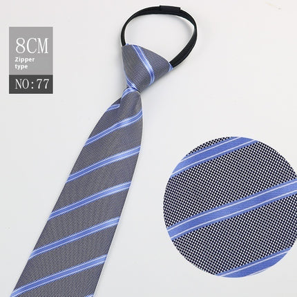 Black Men's Striped Blue Business Lazy Zip Tie
