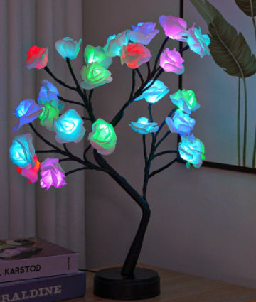 Lampe de table USB en forme d'arbre à fleurs et de roses