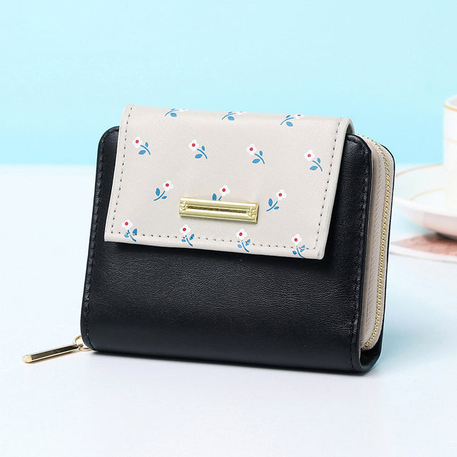 Women’s Floral Print PU Leather Zipper Wallet Coin Purse