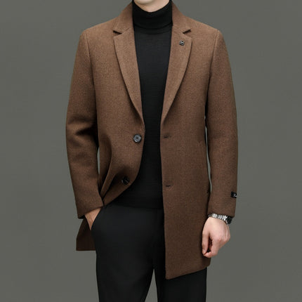 Men's Slim-Fit Woolen Mid-Length Coat