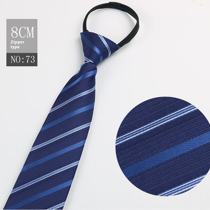 Black Men's Striped Blue Business Lazy Zip Tie
