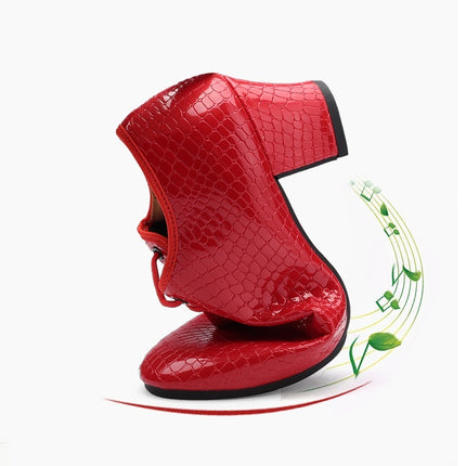 Women's Cowhide Square Dance Mid Heel Shoes