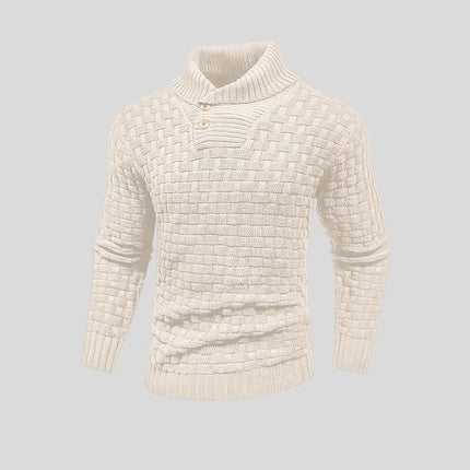 Pull à col roulé slim pour homme avec bouton, design tendance, décontracté, couleur unie, vêtements