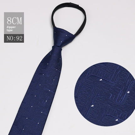 Black Men's Striped Blue Business Lazy Zip Tie