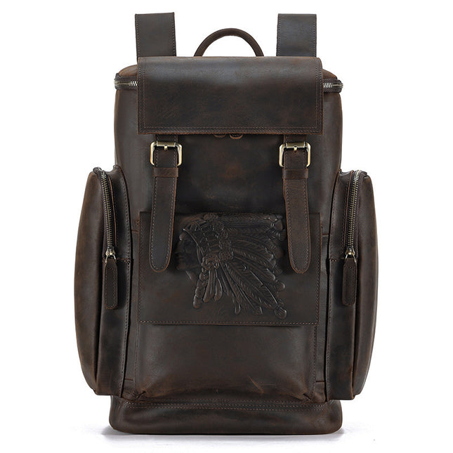 Sac à dos vintage en cuir pour homme - Sac de voyage grande capacité (56-75L)