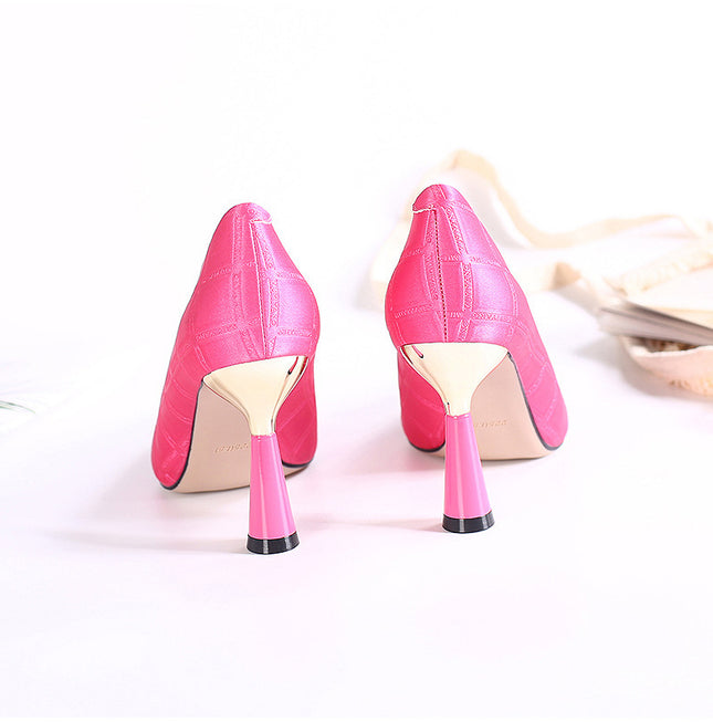Elegant Wine Glass Heel Pumps with Metal Pointed Toe