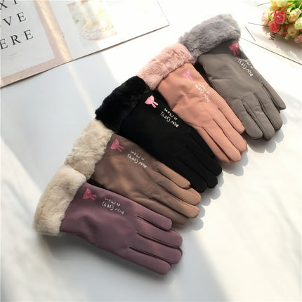 Gants d'équitation pour femmes automne et hiver style coréen alphabet dessin animé chaud double couche doublé polaire