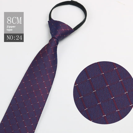 Black Men's Striped Blue Business Lazy Zip Tie