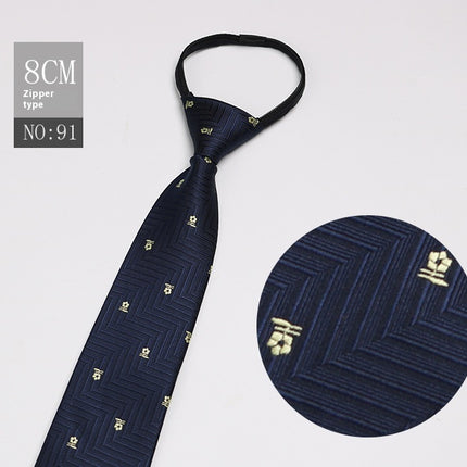 Black Men's Striped Blue Business Lazy Zip Tie