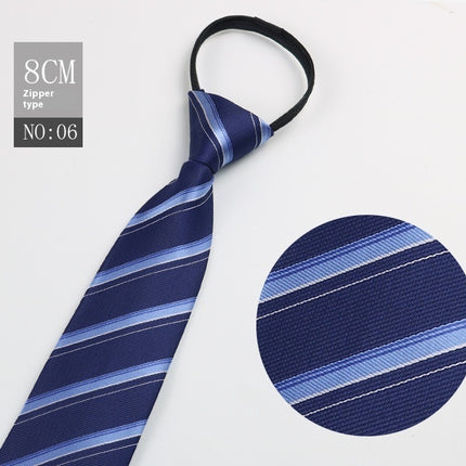 Black Men's Striped Blue Business Lazy Zip Tie