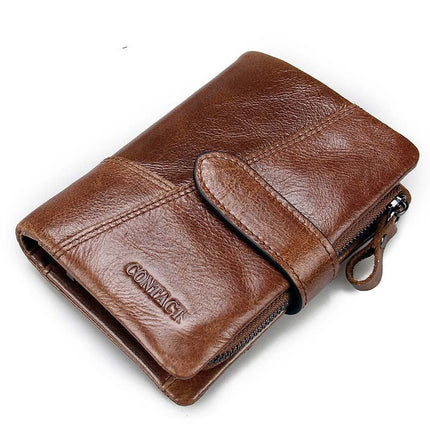 Portefeuille long élégant en cuir véritable pour homme avec fermeture à glissière