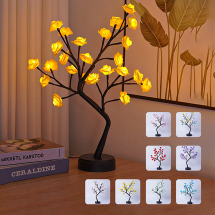 Lampe de table USB en forme d'arbre à fleurs et de roses